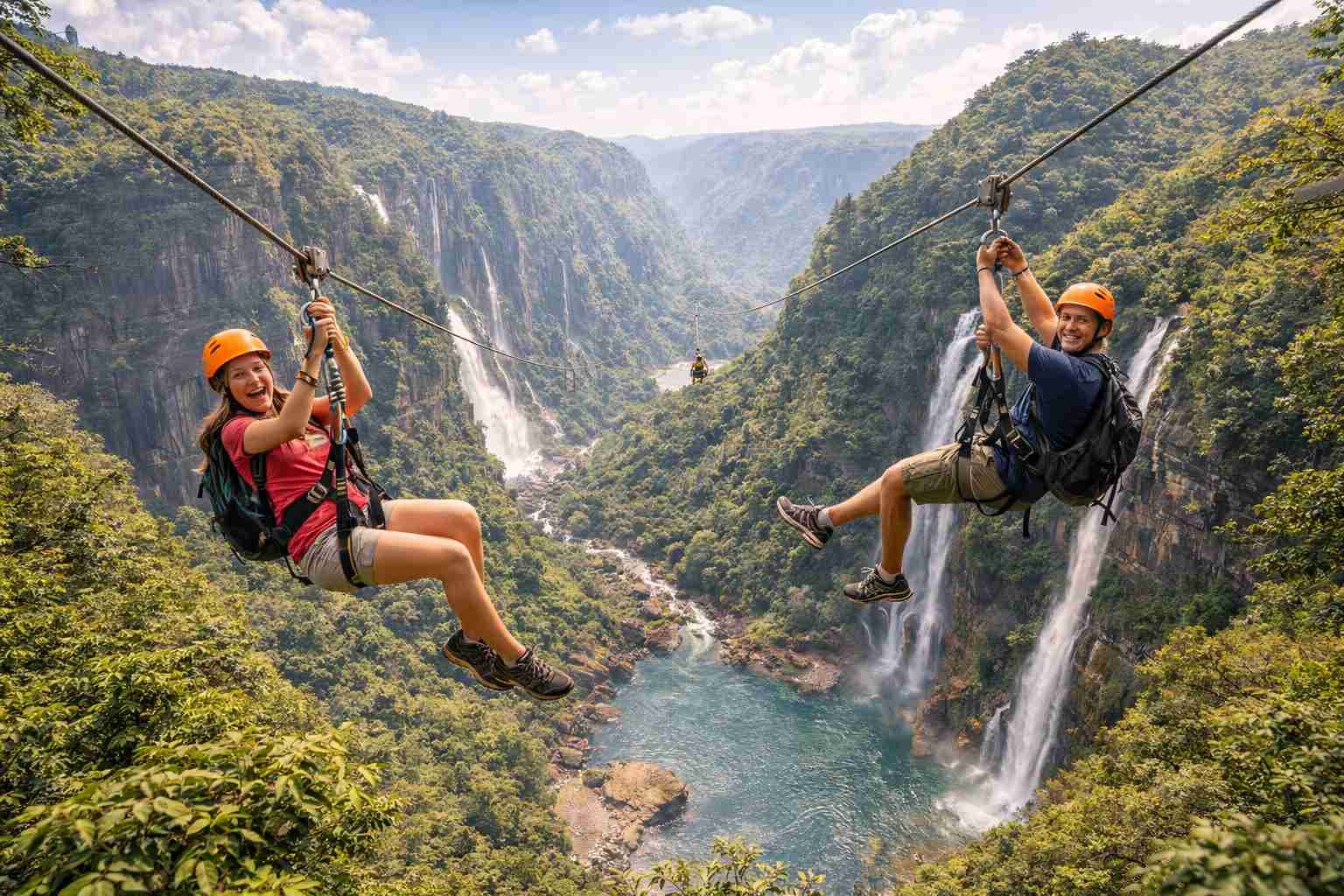Zip-lining at Mawkdok Valley